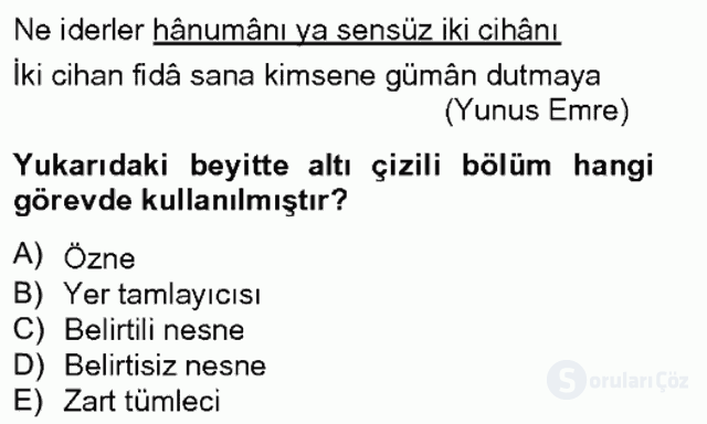 Türkçe Cümle Bilgisi II Bahar Final 2. Soru