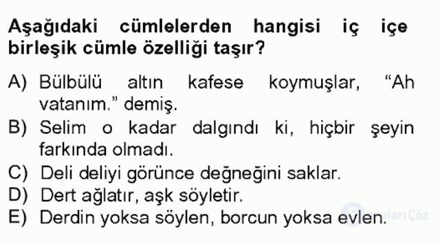 Türkçe Cümle Bilgisi II Bahar Final 3. Soru