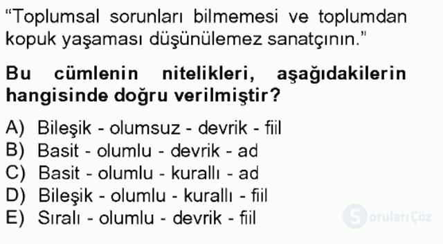 Türkçe Cümle Bilgisi II Bahar Final 6. Soru