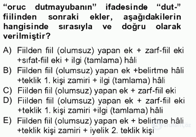 XIV-XV. Yüzyıllar Türk Dili Bahar Final 10. Soru
