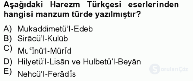 XIV-XV. Yüzyıllar Türk Dili Bahar Final 1. Soru
