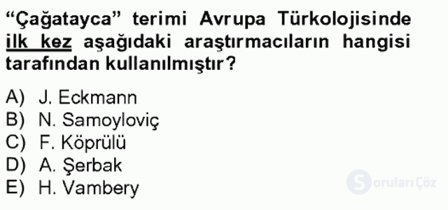 XIV-XV. Yüzyıllar Türk Dili Bahar Final 11. Soru