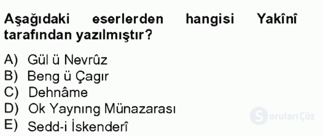 XIV-XV. Yüzyıllar Türk Dili Bahar Final 13. Soru