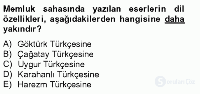 XIV-XV. Yüzyıllar Türk Dili Bahar Final 17. Soru