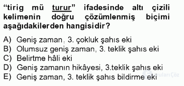 XIV-XV. Yüzyıllar Türk Dili Bahar Final 3. Soru