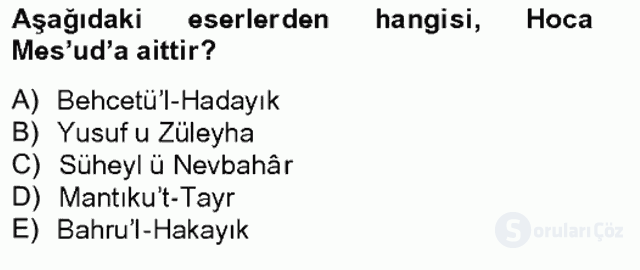 XIV-XV. Yüzyıllar Türk Dili Bahar Final 4. Soru