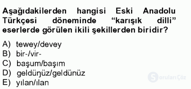 XIV-XV. Yüzyıllar Türk Dili Bahar Final 5. Soru