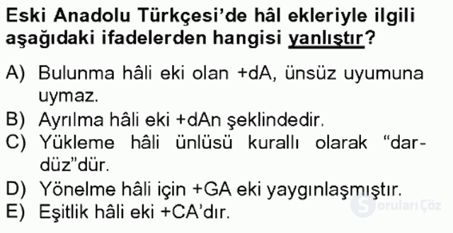 XIV-XV. Yüzyıllar Türk Dili Bahar Final 6. Soru