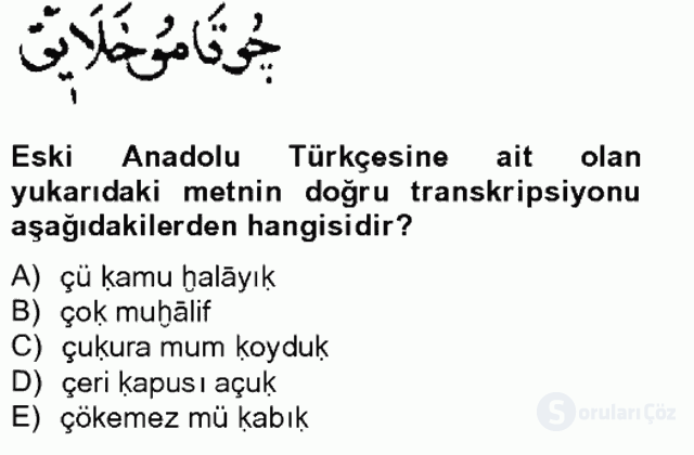 XIV-XV. Yüzyıllar Türk Dili Bahar Final 9. Soru