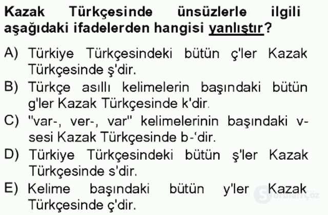 Çağdaş Türk Yazı Dilleri II Bahar Final 11. Soru
