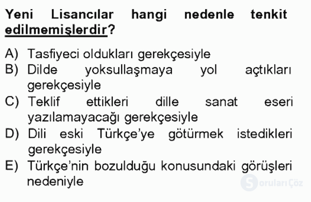 II. Meşrutiyet Dönemi Türk Edebiyatı Bahar Final 11. Soru