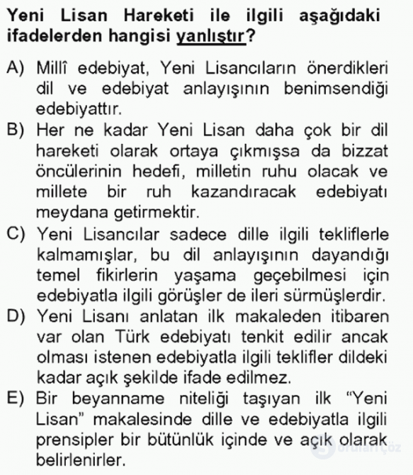 II. Meşrutiyet Dönemi Türk Edebiyatı Bahar Final 12. Soru