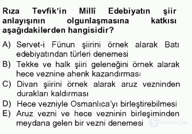 II. Meşrutiyet Dönemi Türk Edebiyatı Bahar Final 13. Soru