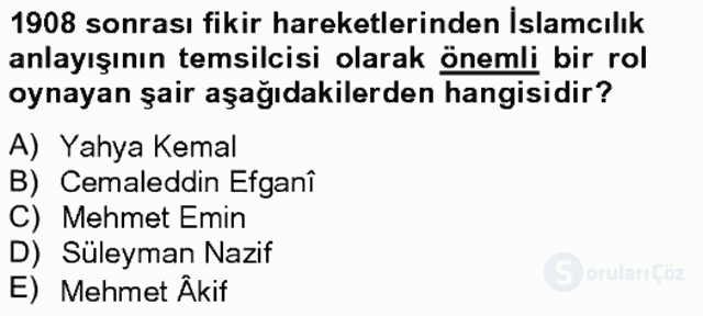 II. Meşrutiyet Dönemi Türk Edebiyatı Bahar Final 15. Soru