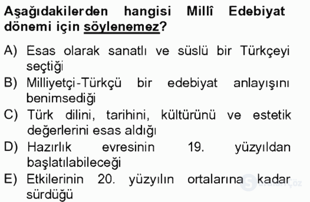 II. Meşrutiyet Dönemi Türk Edebiyatı Bahar Final 8. Soru