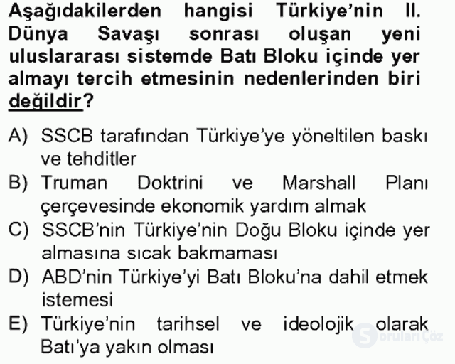 Türk Dış Politikası II Bahar Final 1. Soru