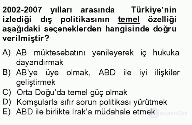 Türk Dış Politikası II Bahar Final 13. Soru