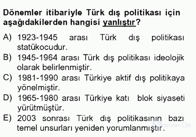 Türk Dış Politikası II Bahar Final 18. Soru