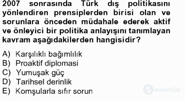 Türk Dış Politikası II Bahar Final 20. Soru