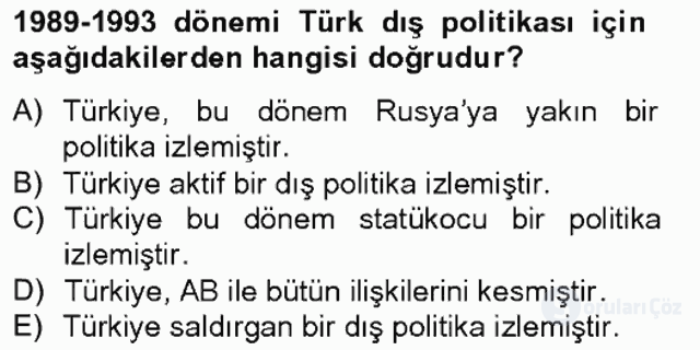 Türk Dış Politikası II Bahar Final 3. Soru