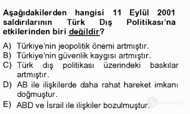 Türk Dış Politikası II Bahar Final 9. Soru