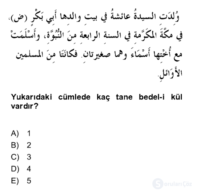 Arapça IV Bahar Finali 15. Soru