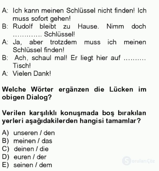 Almanca II Tek Ders 20. Soru