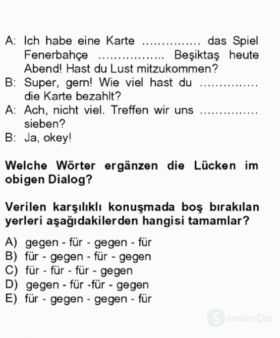 Almanca II Tek Ders 3. Soru