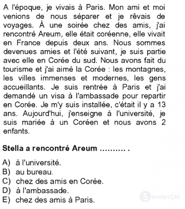 Fransızca II Tek Ders 10. Soru
