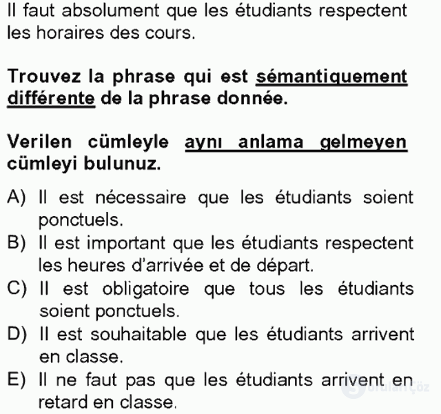 Fransızca II Tek Ders 14. Soru