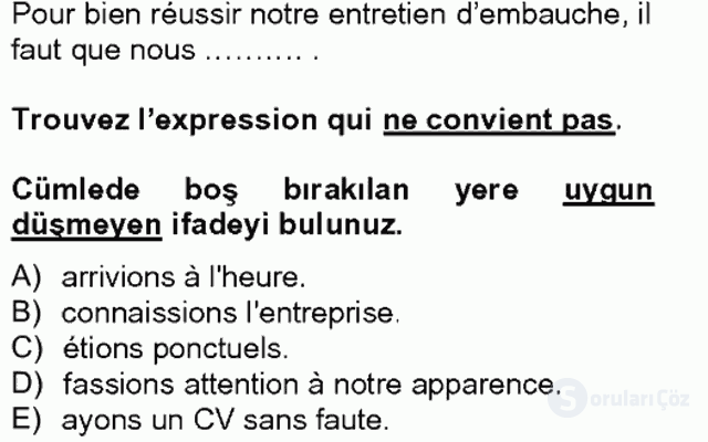 Fransızca II Tek Ders 16. Soru