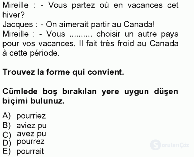 Fransızca II Tek Ders 17. Soru