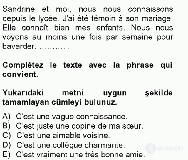 Fransızca II Tek Ders 19. Soru