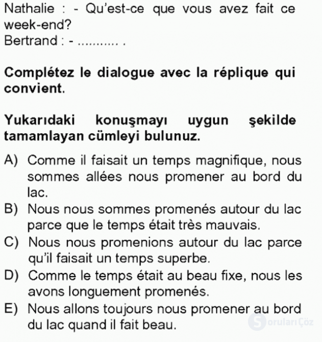 Fransızca II Tek Ders 4. Soru
