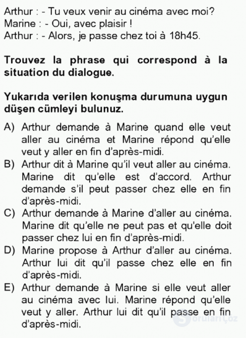 Fransızca II Tek Ders 8. Soru