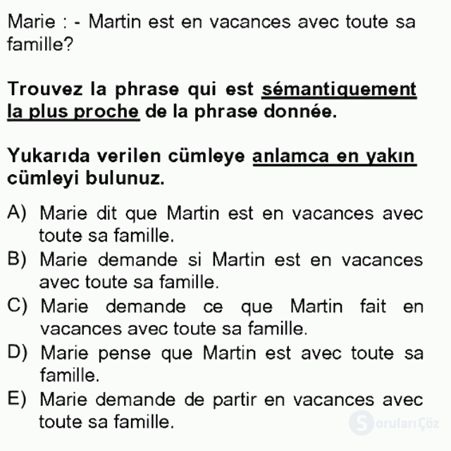 Fransızca II Tek Ders 9. Soru