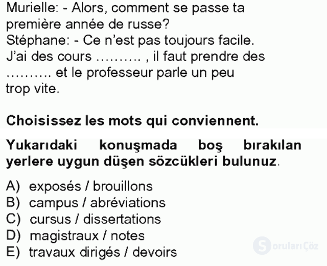 Fransızca IV Tek Ders 1. Soru