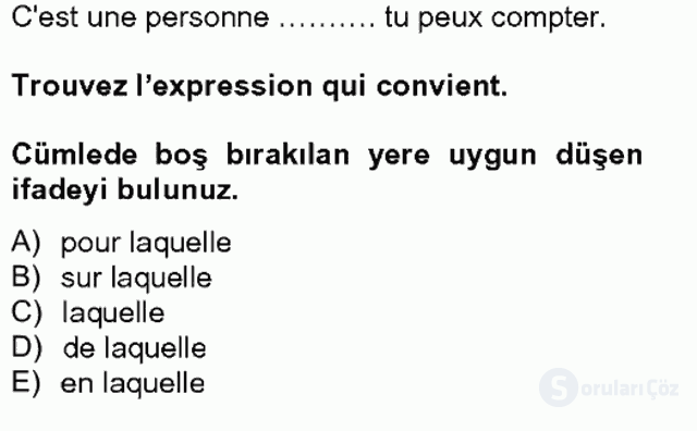 Fransızca IV Tek Ders 10. Soru
