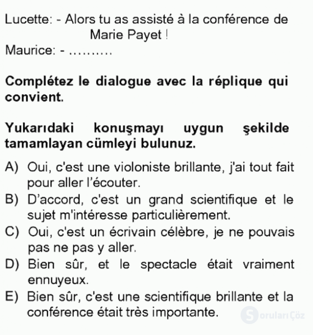 Fransızca IV Tek Ders 16. Soru