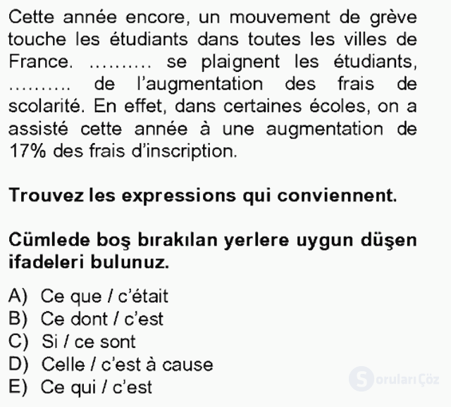 Fransızca IV Tek Ders 4. Soru