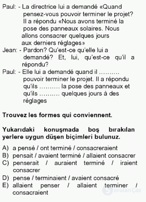 Fransızca IV Tek Ders 9. Soru