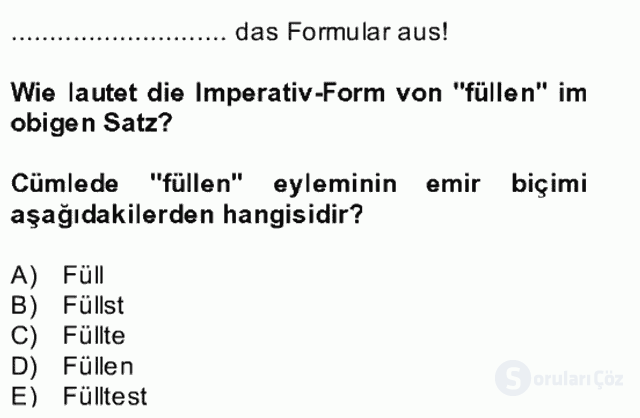 Almanca II Bütünleme 3. Soru