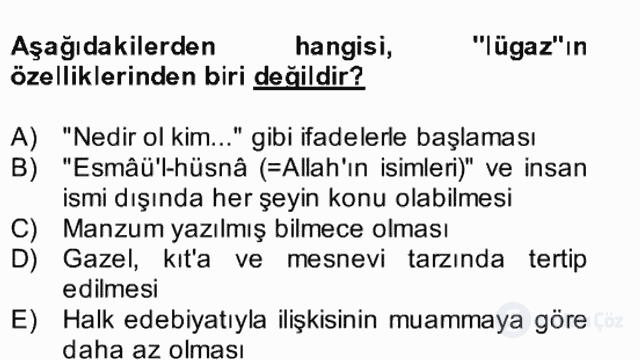 Eski Türk Edebiyatına Giriş: Söz Sanatları Bütünleme 22. Soru