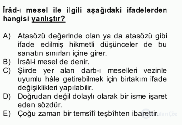 Eski Türk Edebiyatına Giriş: Söz Sanatları Bütünleme 23. Soru