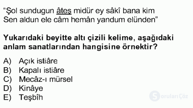 Eski Türk Edebiyatına Giriş: Söz Sanatları Bütünleme 3. Soru