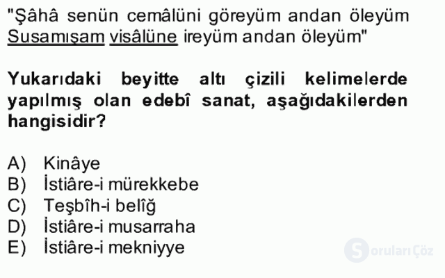 Eski Türk Edebiyatına Giriş: Söz Sanatları Bütünleme 4. Soru