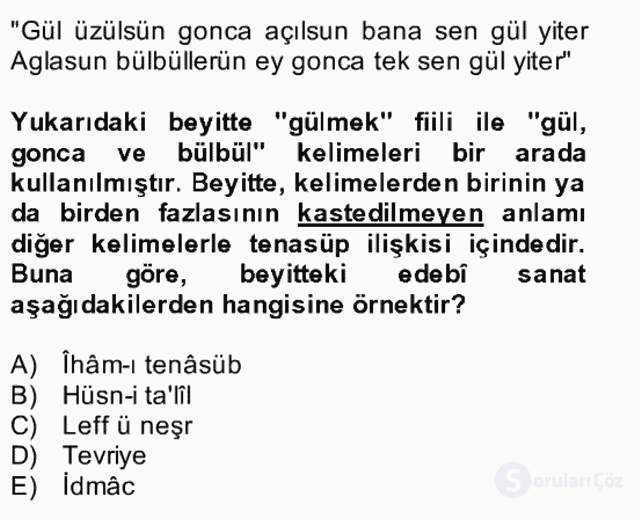 Eski Türk Edebiyatına Giriş: Söz Sanatları Bütünleme 6. Soru