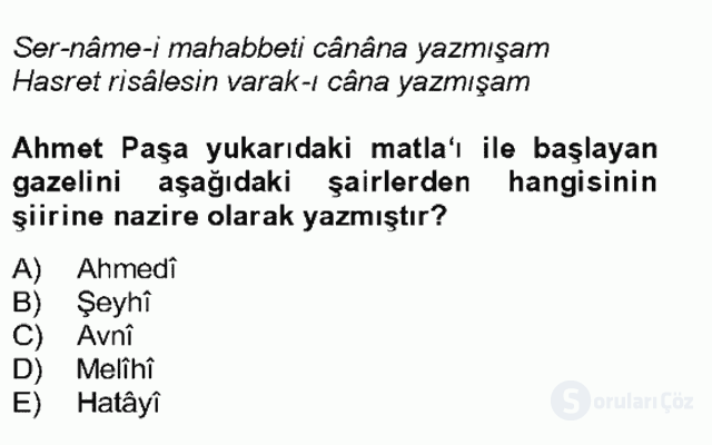 XIV-XV. Yüzyıllar Türk Edebiyatı Bütünleme 18. Soru