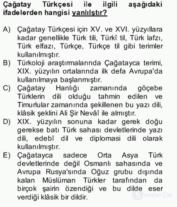 XIV-XV. Yüzyıllar Türk Edebiyatı Bütünleme 8. Soru