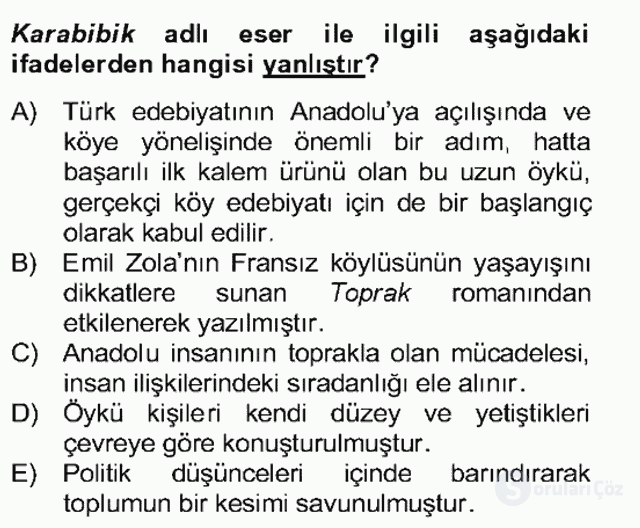 Tanzimat Dönemi Türk Edebiyatı II Bütünleme 10. Soru